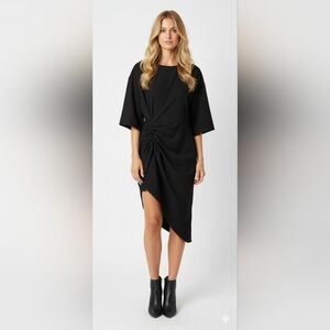 Nasty Gal Collection Black Ruched Asymmetrical Midi Dress - Size 6